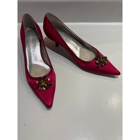 MARTINEZ VALERO Fuschia Satin Jeweled Pointed Toe Pumps 8.5 - Picture 1 of 8